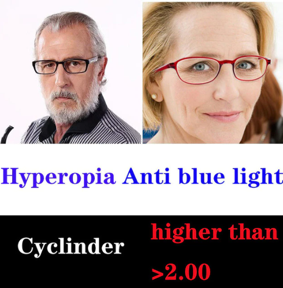 Cubojue Polycarbonate Single Vision High/Low Cylinder Myopic/Hyperopic Anti Blue Light Clear Lenses Lenses Cubojue Lenses 1.56 High Cylinder Hyperopic "+" 