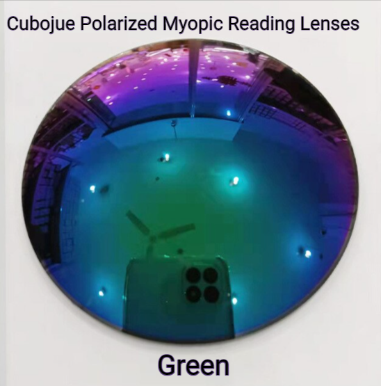 Cubojue Single Vision Polycarbonate Polarized Mirror Myopic Reading Lenses Lenses Cubojue Lenses Green -1.00 
