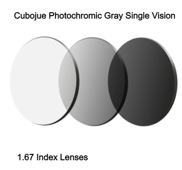 Cubojue Photochromic 1.61 MR-8 Single Vision Lenses Lenses Cubojue Lenses 1.67 Polycarbonate Photo Gray 