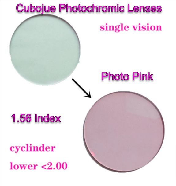 Cubojue Photochromic Low Cylinder Polycarbonate Single Vision Lenses Lenses Cubojue Lenses 1.56 Photo Pink 
