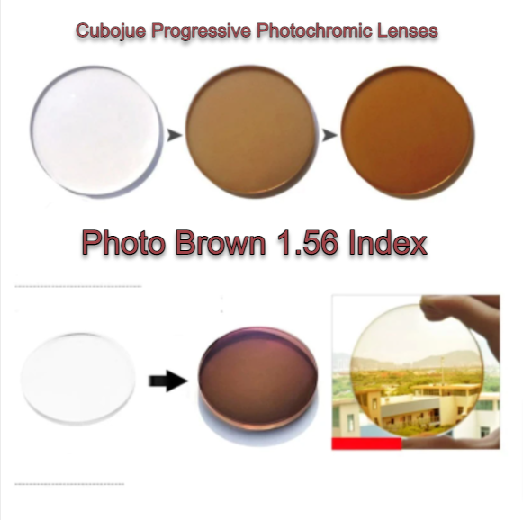 Cubojue Progressive Photochromic Anti Blue Light Polycarbonate Lenses Lenses Cubojue Lenses 1.56 Photo Brown 