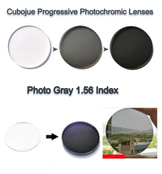 Cubojue Progressive Photochromic Anti Blue Light Polycarbonate Lenses Lenses Cubojue Lenses 1.56 Photo Gray 