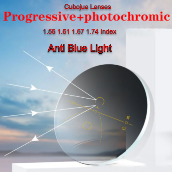 Cubojue Progressive Photochromic Anti Blue Light Polycarbonate Lenses Lenses Cubojue Lenses   