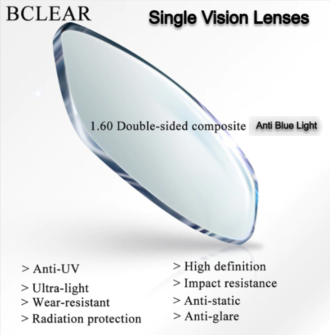 BCLEAR 1.60 Index Single Vision Double Composited Clear Lenses Lenses Bclear Lenses   