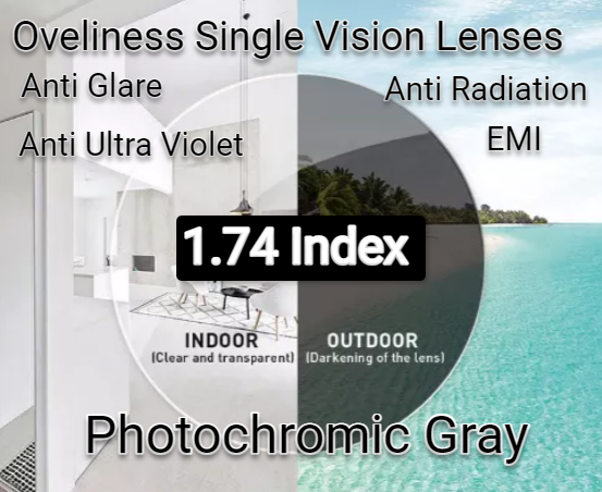 Oveliness 1.74 Index Single Vision Photochromic Grey Lenses Lenses Oveliness Lenses   