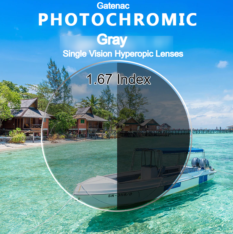 Gatenac Single Vision Photochromic Myopic/Hyperopic Anti Blue Light Lenses Lenses Gatenac Lenses 1.67 Photo Gray Hyperopic 