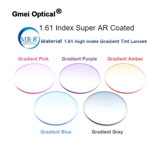 Gmei 1.61 Index MR-8 Super AR Coated Single Vision Gradient Tint Lenses Lenses Gmei Optical Lenses   