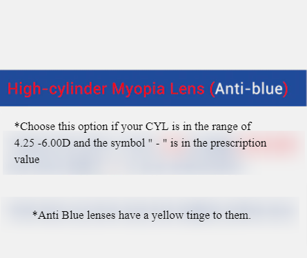 Ralferty High Cylinder Single Vision Anti Blue Lenses Color Clear Lenses Ralferty Lenses 1.56 Myopic Anti Blue 