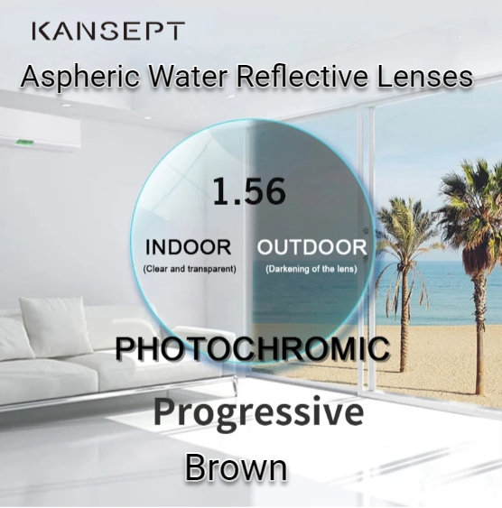 Kansept 1.56 Index Aspheric Progressive Photochromic Water Reflective Lenses Lenses Kansept Lenses Photochromic Brown  
