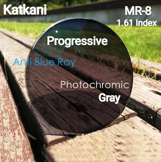 KatKani 1.61 Index Mr-8 Progressive Lenses Lenses KatKani Eyeglass Lenses Photochromic Gray Anti Blue Light  