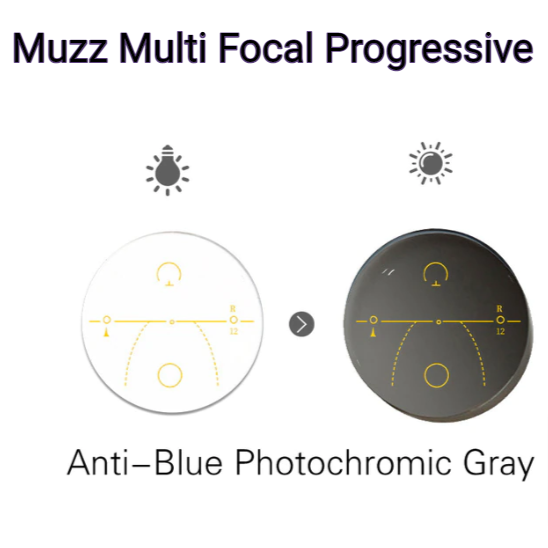 Muzz Progressive Aspheric HD/Anti Blue Light Photochromic Lenses Lenses Muzz Lenses 1.56 Photo Gray Anti Blue Light 