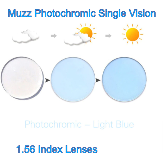 Muzz Single Vision Aspheric Photochromic Lenses Lenses Muzz Lenses 1.56 Light Blue 