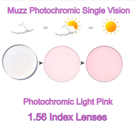 Muzz Single Vision Aspheric Photochromic Lenses Lenses Muzz Lenses 1.56 Light Pink 