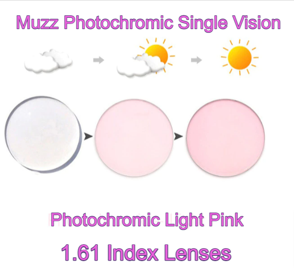 Muzz Single Vision Aspheric Photochromic Lenses Lenses Muzz Lenses 1.61 Light Pink 