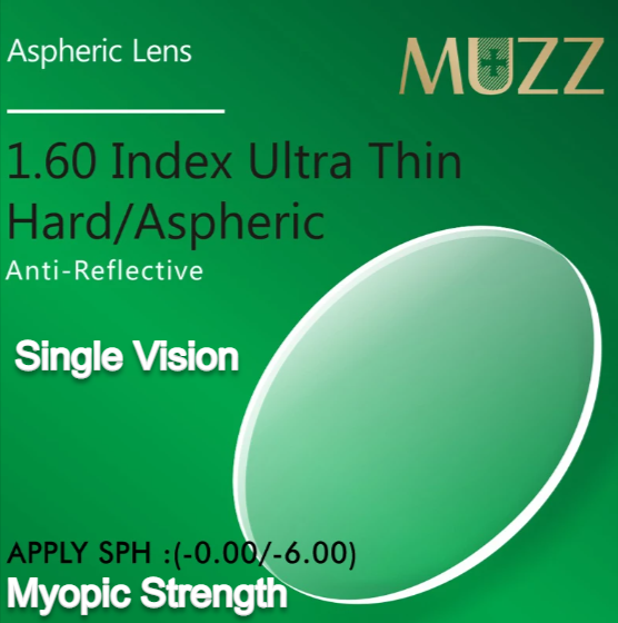 Muzz Ultra Thin Aspheric Single Vision Clear Myopic Lenses Lenses Muzz Lenses 1.60  