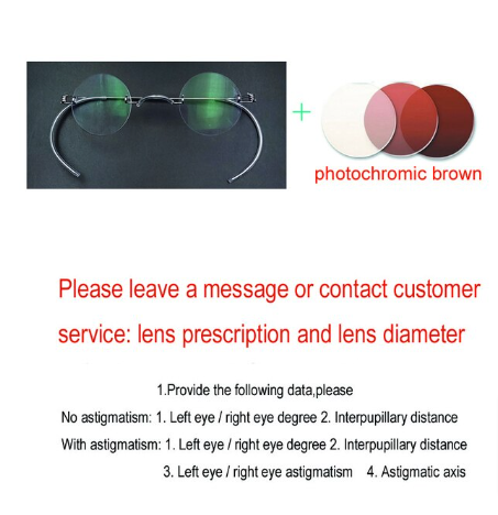 Yujo Unisex Rimless Small Round Stainless Steel Screwless Eyeglasses Customized Lens Options Rimless Yujo Brown China 