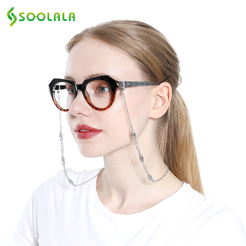 Soolala Brand Women's Striped Reading Glasses Chain Sight Magnifying Glasses 49-796 Reading Glasses SooLala   