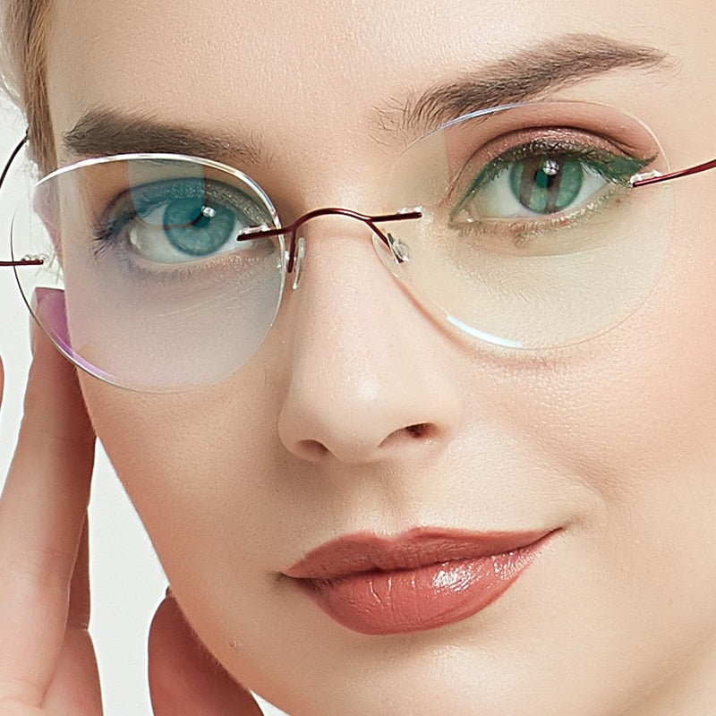 Titanium Unisex Glasses Rimless With Diopter Round Eyeglasses 8506 Rimless Meeshow   