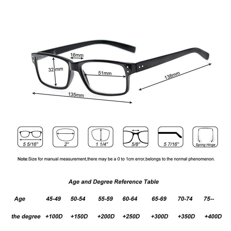 Reading Glasses Men Women Rectangle Frame Clear Lens Eyeglasses Ultralight Diopter +1.0 To 4.0 Reading Glasses ModFans   