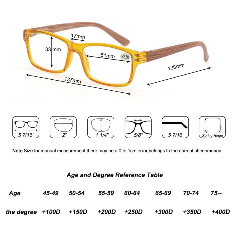 Reading Glasses Men Women Wood Look Frame Rectangular Eyeglasses Diopter 1 1.5 175 2 2.5 275 Reading Glasses ModFans   