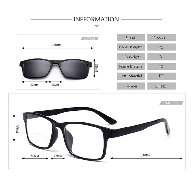 Iboode Bifocal Reading Glasses With Magnetic Polarized Clip On Sunglasses Men Night Vision Women 3 Lens Reading Glasses Iboode   