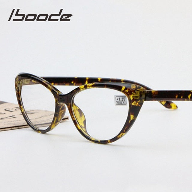 Iboode Women's Full Rim Cat Eye PC Plastic Reading Glasses F414 Reading Glasses Iboode +400 Yellow 