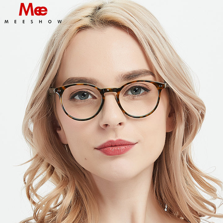 Women's Eyeglasses Acetate Round Black Tortoise 1809 Frame Meeshow   