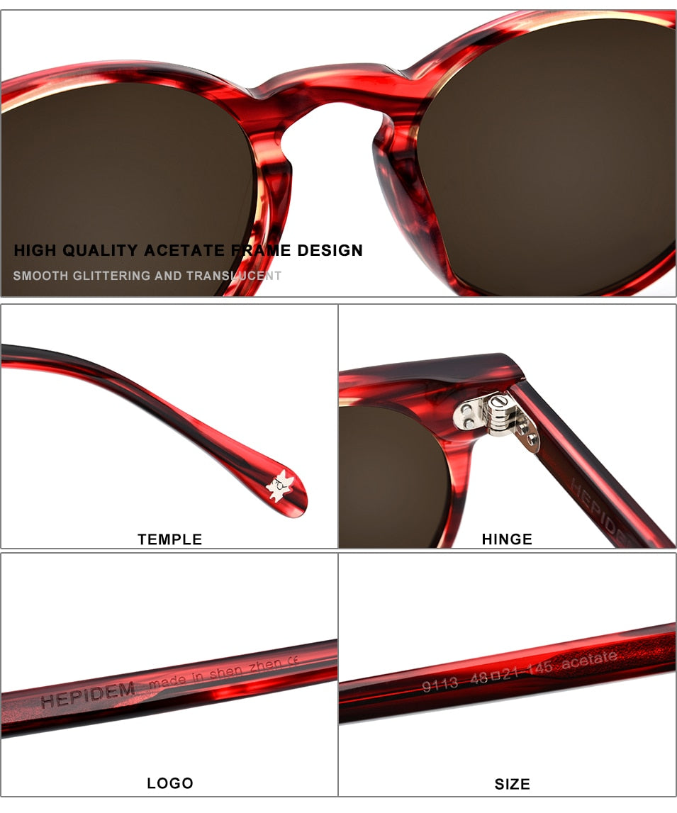 Hepidem Women's Sunglasses Acetate Polarized Round 9113 Sunglasses Hepidem   