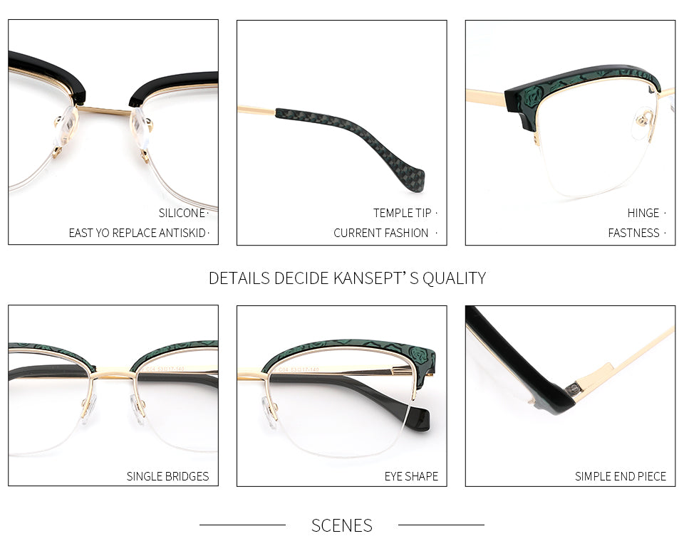 Kansept Women's Glasses Frame Green Eyeglasses Half Rim Frames 9019 Semi Rim Kansept   