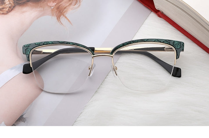 Kansept Women's Glasses Frame Green Eyeglasses Half Rim Frames 9019 Semi Rim Kansept   