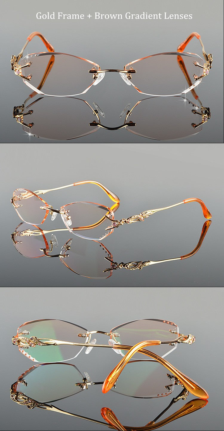 Chashma Tint Lenses Glasses Diamond Cutting Rimless Titanium 8036 B Rimless Chashma   