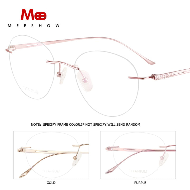 Meeshow Women's Eyeglasses Pure Titanium Frame Korean Round Diamonds 8513 Frame MeeShow   