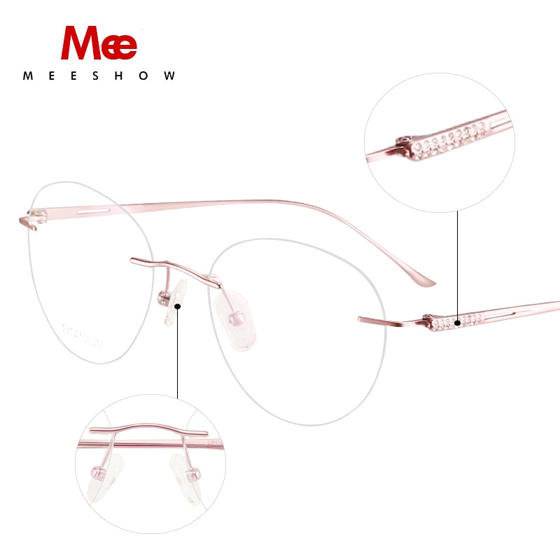 Meeshow Women's Eyeglasses Pure Titanium Frame Korean Round Diamonds 8513 Frame MeeShow   