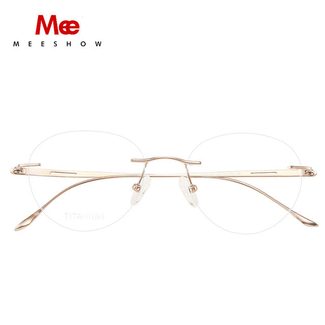 Meeshow Women's Eyeglasses Pure Titanium Frame Korean Round Diamonds 8513 Frame MeeShow gold  
