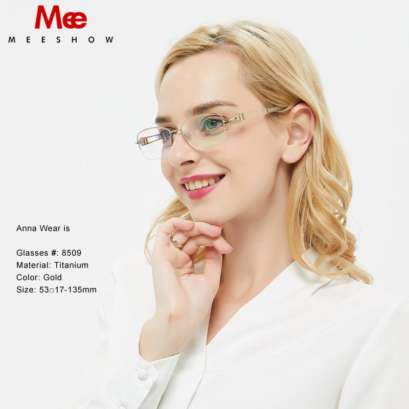 Meeshow Pure Titanium Women's Eyeglasses Frame with Rhinestones – FuzWeb