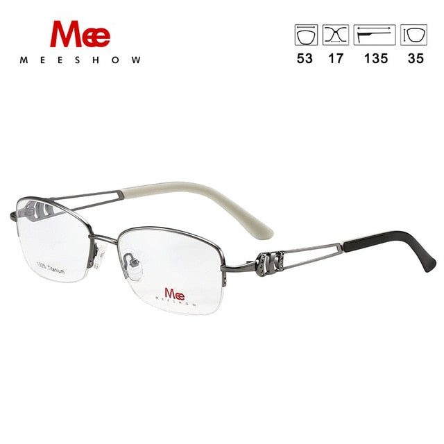 Meeshow Brand Pure Titanium Women's Eyeglasses Frame Rhinestones Gold Gun Purple 8509 Frame MeeShow Gun Metal  