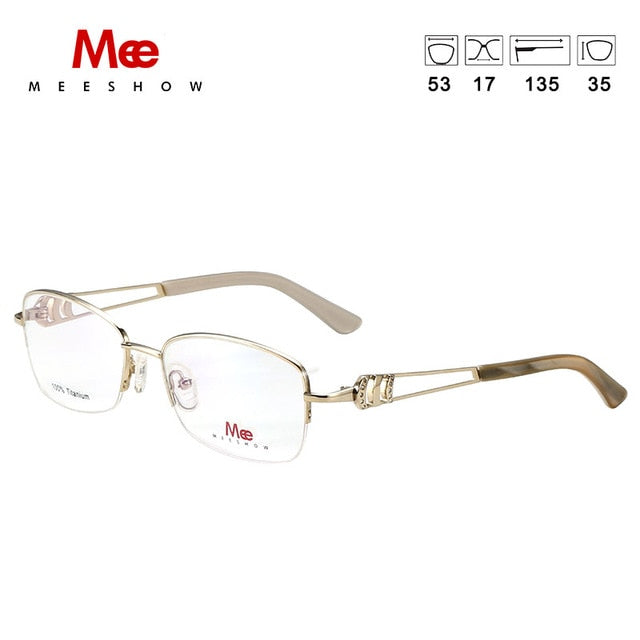 Meeshow Brand Pure Titanium Women's Eyeglasses Frame Rhinestones Gold Gun Purple 8509 Frame MeeShow Gold  