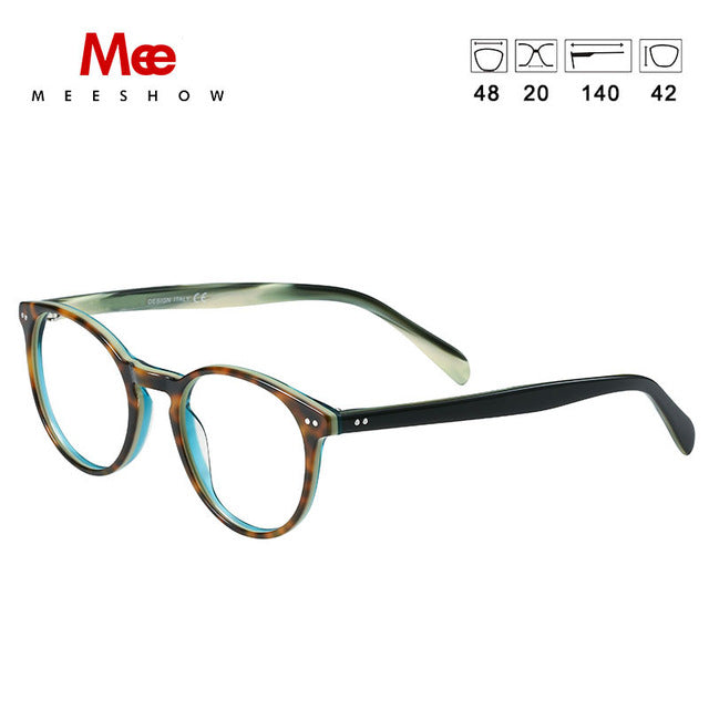 Meeshow Women's Eyeglasses Acetate Round Glasses 1809 Frame MeeShow Green Demi  