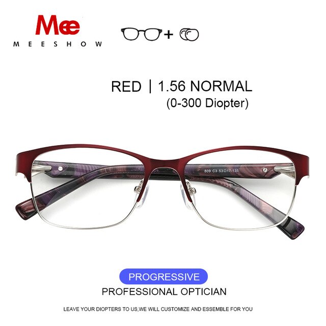Meeshow Titanium Alloy Eyeglasses Frame Women's Glasses Cat Eye 809 Frame MeeShow Red 1.56 progressive  