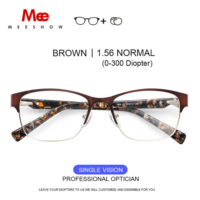 Meeshow Titanium Alloy Eyeglasses Frame Women's Glasses Cat Eye 809 Frame MeeShow Brown 1.56 Lens  
