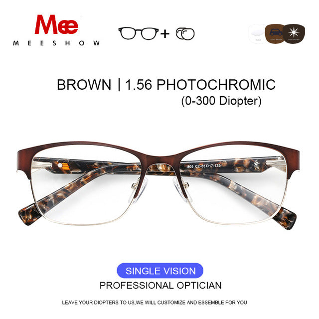 Meeshow Titanium Alloy Eyeglasses Frame Women's Glasses Cat Eye 809 Frame MeeShow Brown 1.56 Photo  