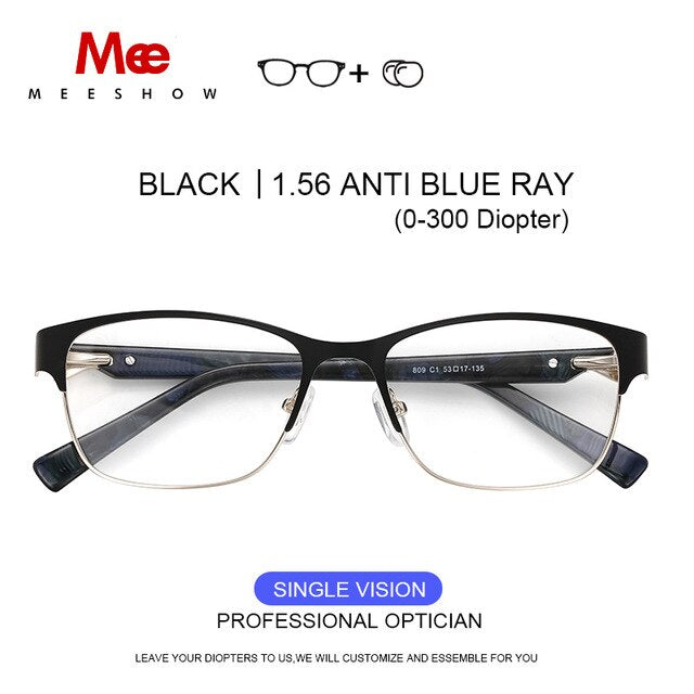 Meeshow Titanium Alloy Eyeglasses Frame Women's Glasses Cat Eye 809 Frame MeeShow BK 1.56 Anti Blue  