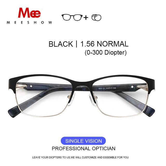 Meeshow Titanium Alloy Eyeglasses Frame Women's Glasses Cat Eye 809 Frame MeeShow BK 1.56 Lens  