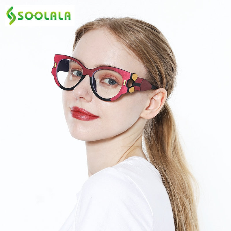Soolala Women's Full Rim Big Cat Eye Acetate Reading Glasses 38682 Reading Glasses SooLala   