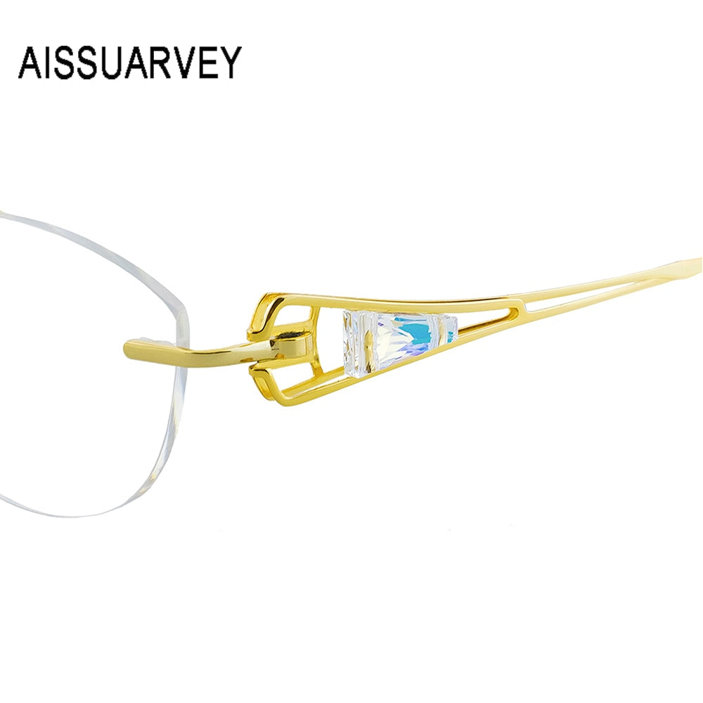 Titanium Cat Eye Rhinestone Glasses Frames Women Crystal Rimelss Eyeglasses As10061 Frame Aissuarvey Eyeglasses   