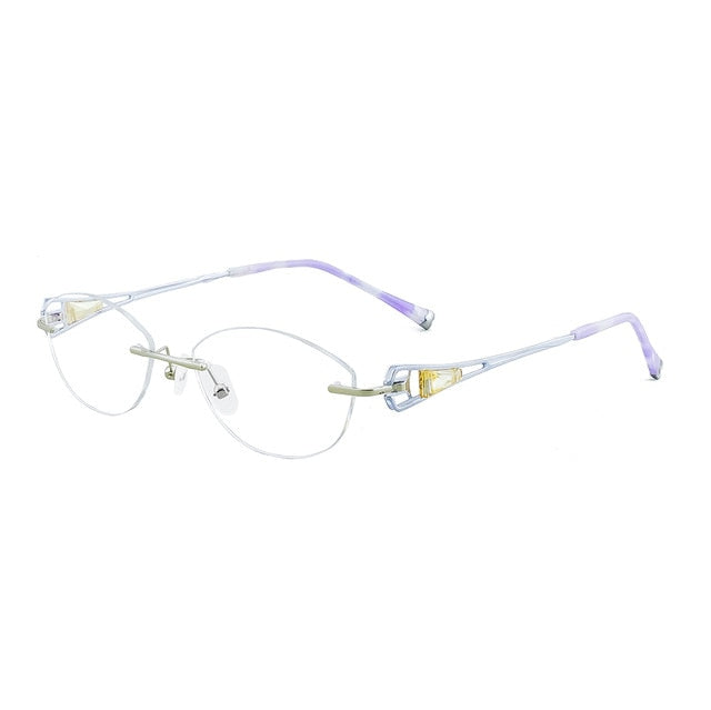 Titanium Cat Eye Rhinestone Glasses Frames Women Crystal Rimelss Eyeglasses As10061 Frame Aissuarvey Eyeglasses Silver  