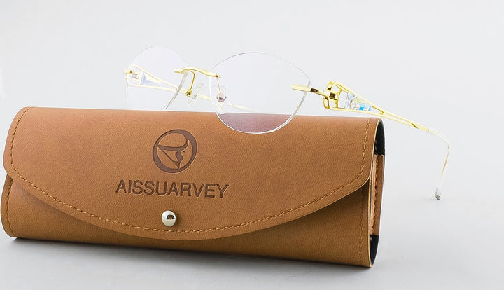 Titanium Cat Eye Rhinestone Glasses Frames Women Crystal Rimelss Eyeglasses As10061 Frame Aissuarvey Eyeglasses   