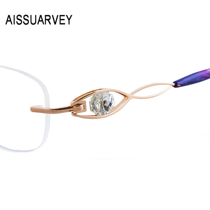 Women's Eyeglasses Titanium Frame Rimless Rhinestone Crystal As1009 Rimless Aissuarvey Eyeglasses   