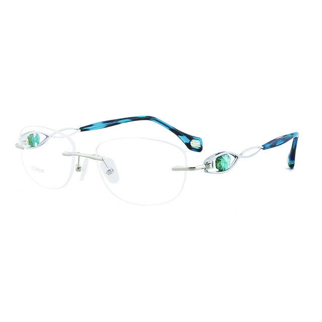 Women's Eyeglasses Titanium Frame Rimless Rhinestone Crystal As1009 Rimless Aissuarvey Eyeglasses Silver green  
