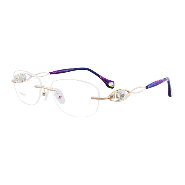 Women's Eyeglasses Titanium Frame Rimless Rhinestone Crystal As1009 Rimless Aissuarvey Eyeglasses Golden purple  
